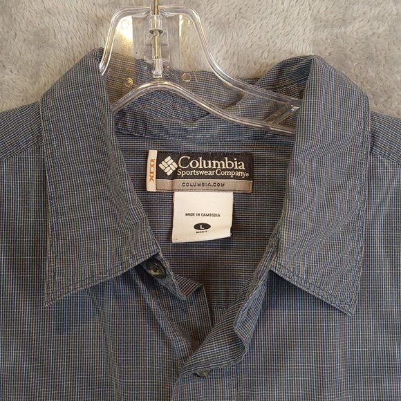 Columbia Mens Shirt Button Up Plaid Blue Short Sleeve Pocket 100% Cotton L‎ - Picture 8 of 12